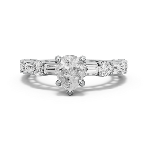Image for Pear Diamond Tulip Ring with Alternating Baguette band