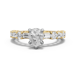 Image for Pear Diamond Tulip Ring with Alternating Baguette band