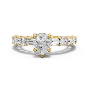 Image for Pear Diamond Tulip Ring with Alternating Baguette band
