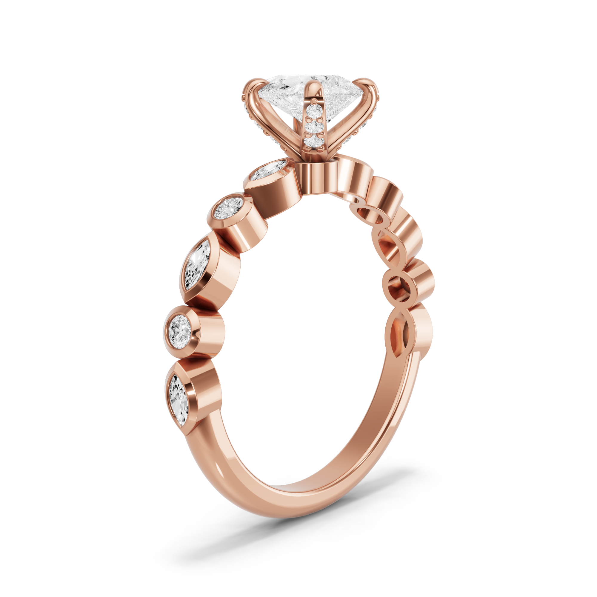 Image for Pear Diamond Tulip Ring with Alternating Marquise band
