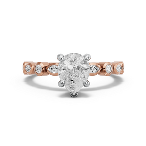 Image for Pear Diamond Tulip Ring with Alternating Marquise band in 14K Two Tone Rose Gold