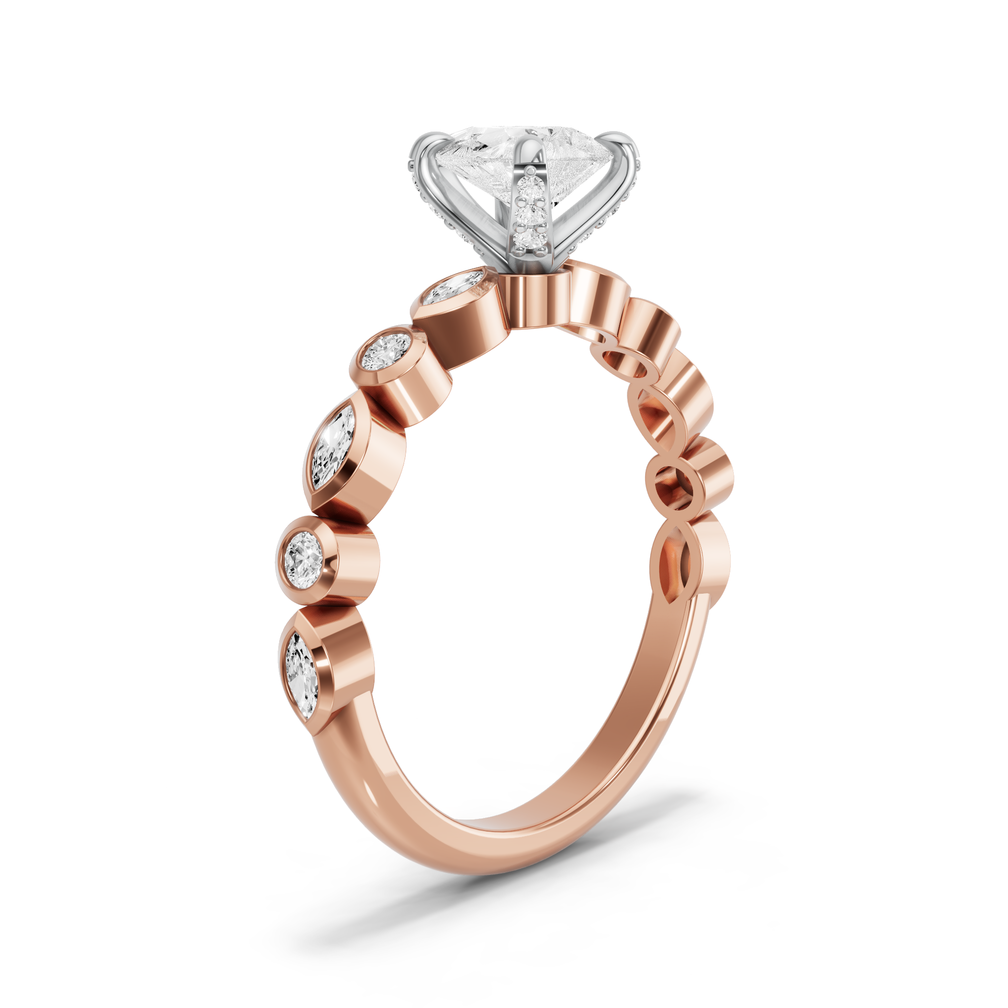 Image for Pear Diamond Tulip Ring with Alternating Marquise band