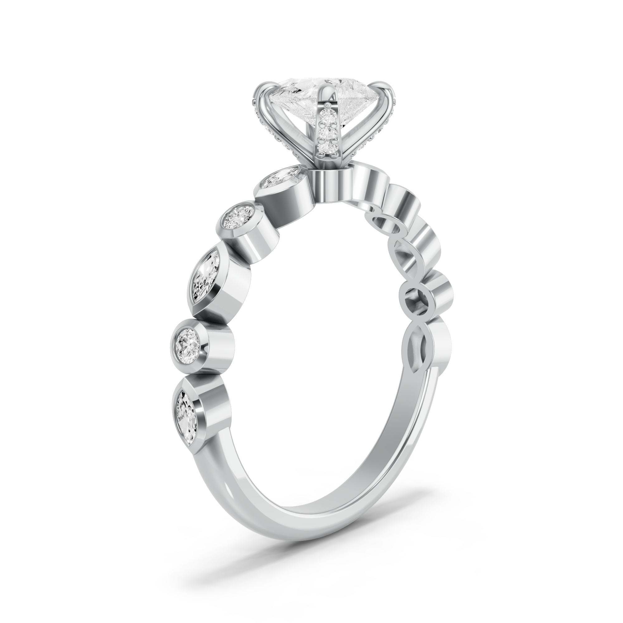 Image for Pear Diamond Tulip Ring with Alternating Marquise band