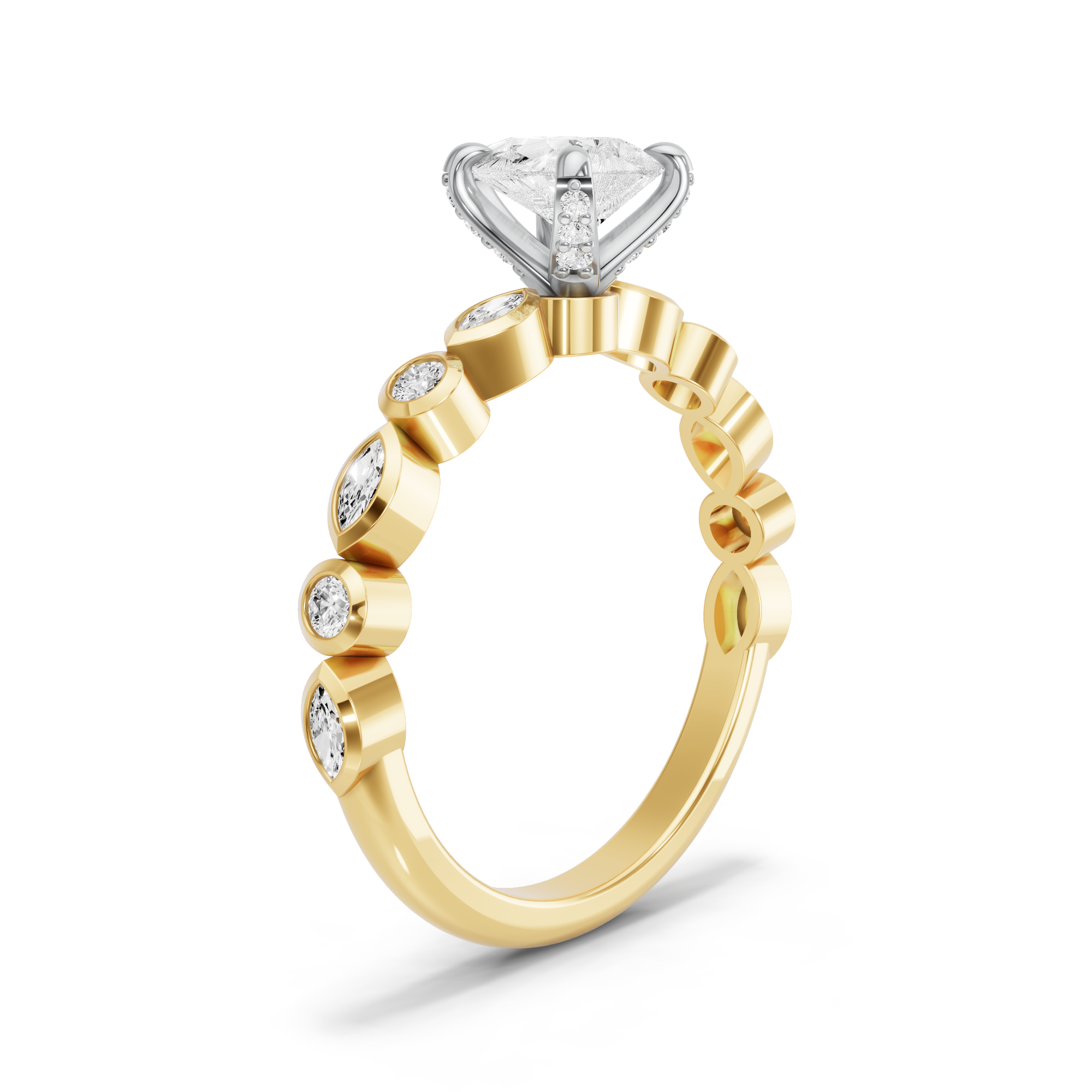Image for Pear Diamond Tulip Ring with Alternating Marquise band