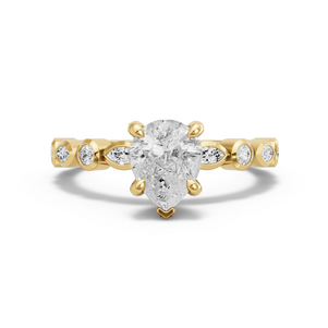 Image for Pear Diamond Tulip Ring with Alternating Marquise band in 18K Yellow Gold