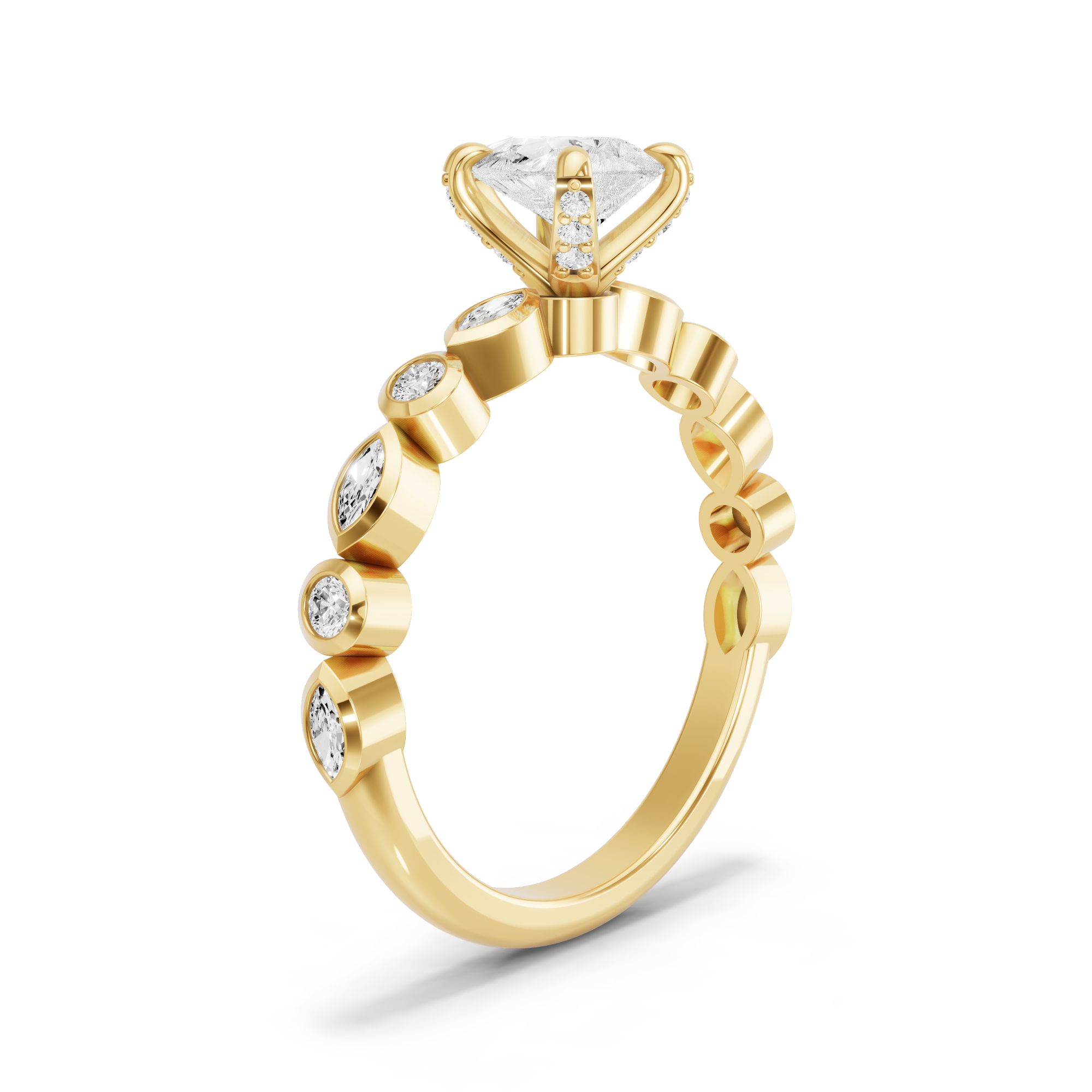 Image for Pear Diamond Tulip Ring with Alternating Marquise band