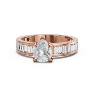 Image for Pear Diamond Tulip Ring with Baguette Channel band