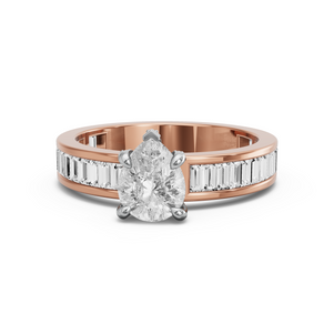 Image for Pear Diamond Tulip Ring with Baguette Channel band