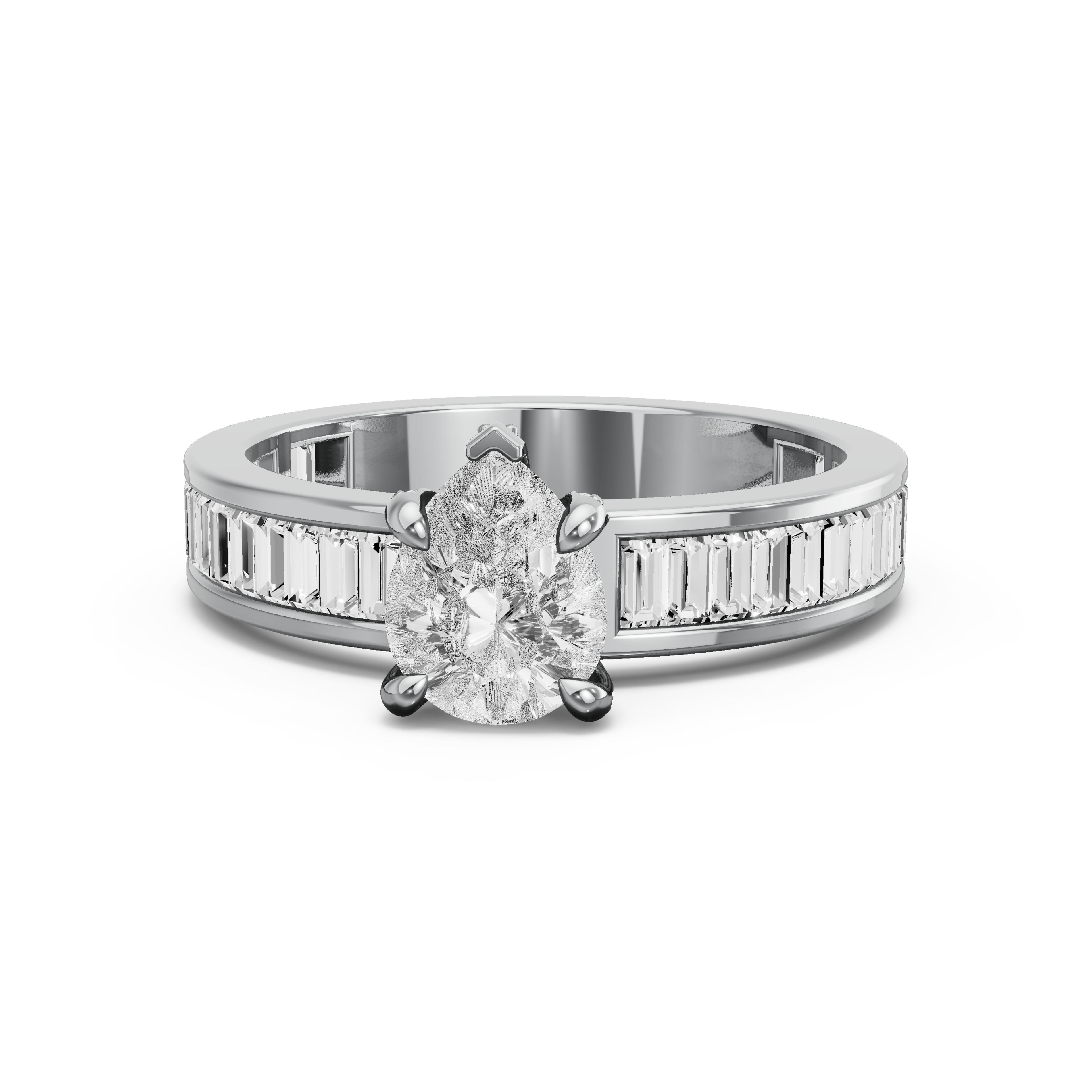 Image for Pear Diamond Tulip Ring with Baguette Channel band