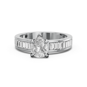 Image for Pear Diamond Tulip Ring with Baguette Channel band