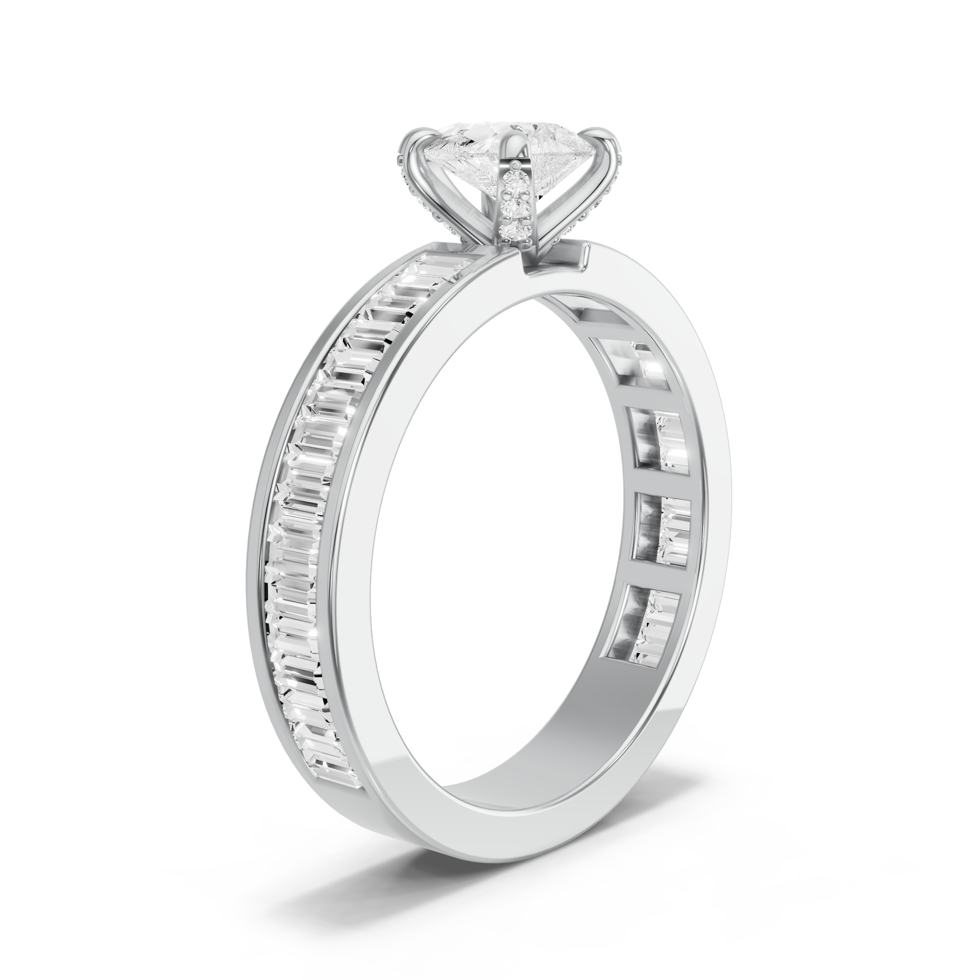 Image for Pear Diamond Tulip Ring with Baguette Channel band