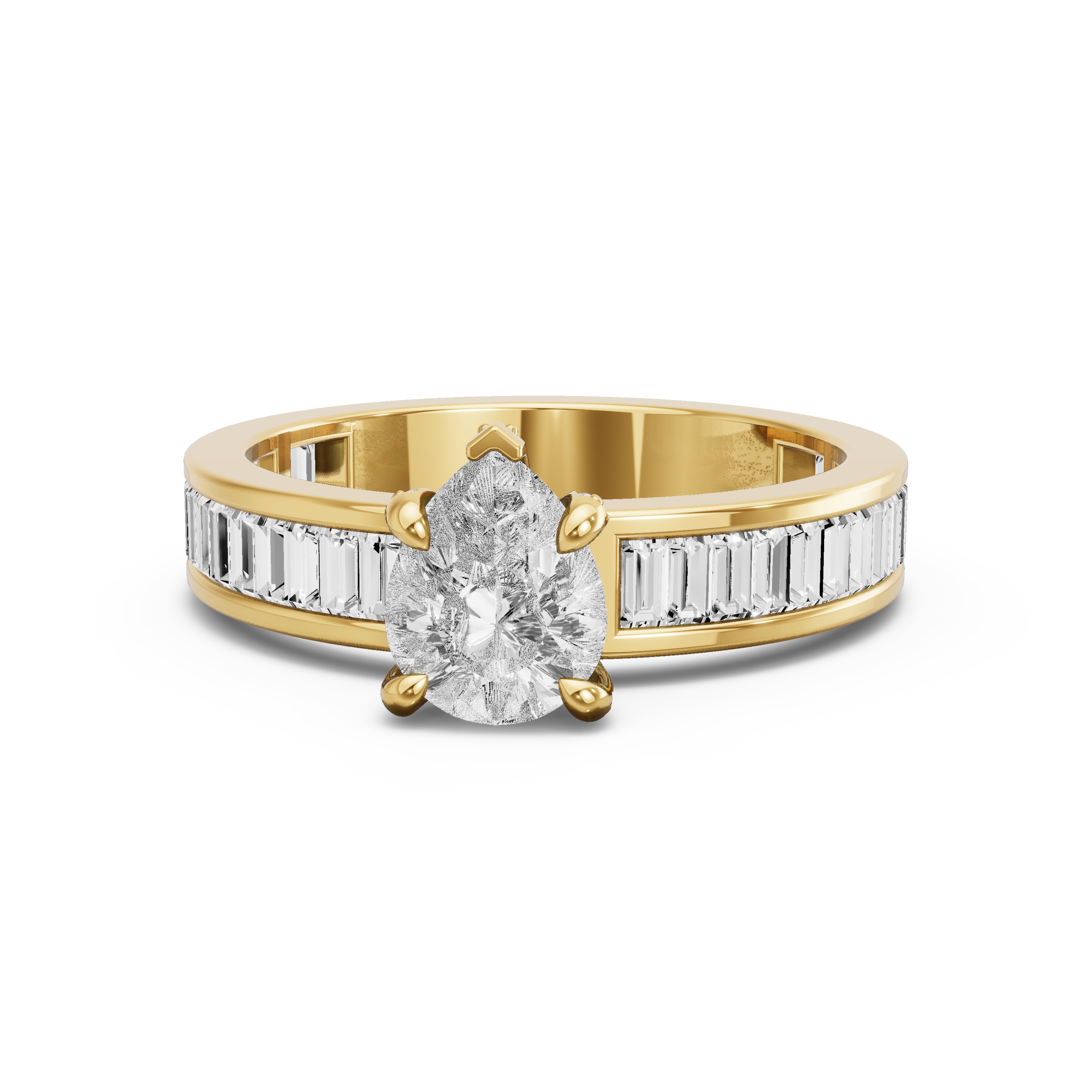 Image for Pear Diamond Tulip Ring with Baguette Channel band