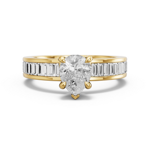 Image for Pear Diamond Tulip Ring with Baguette Channel band in 14K Yellow Gold