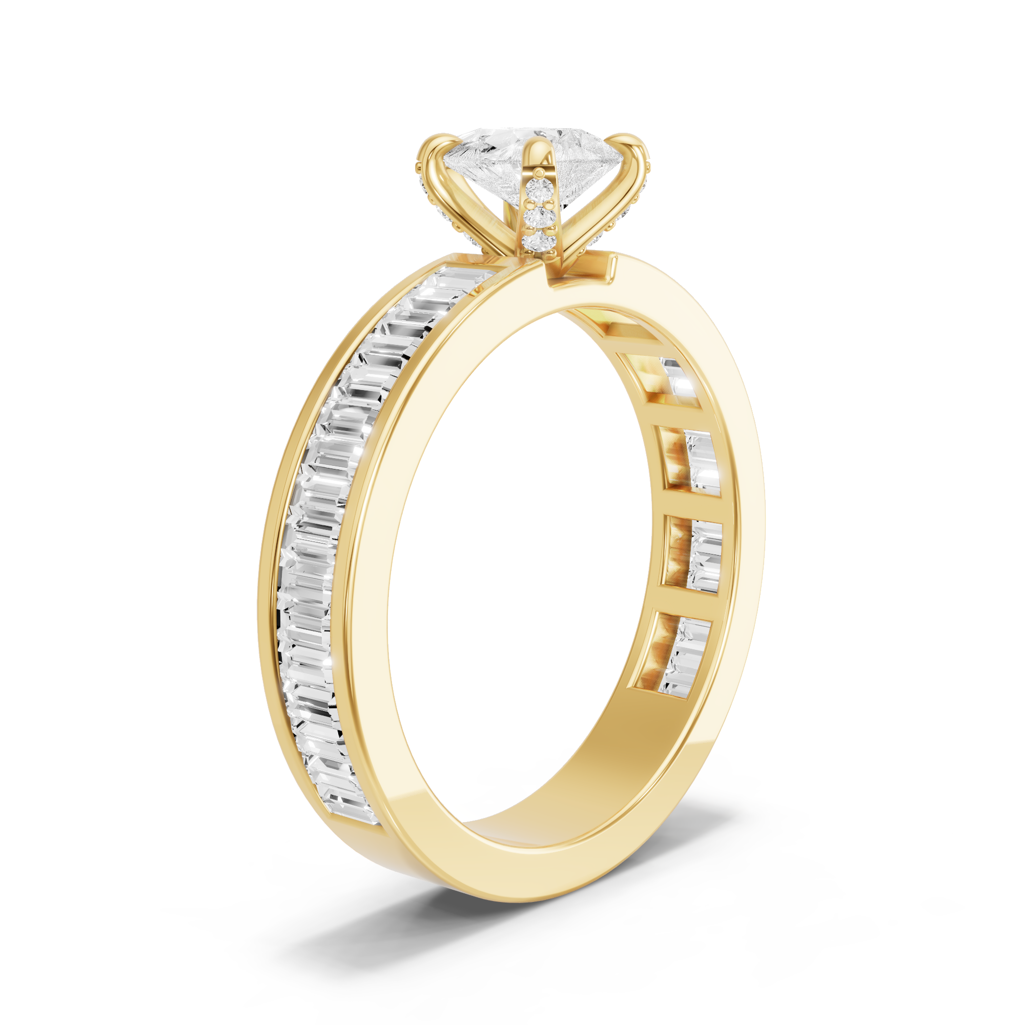 Image for Pear Diamond Tulip Ring with Baguette Channel band