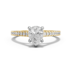Image for Pear Diamond Tulip Ring with Cathedral Pave band in 10K Two Tone Yellow Gold