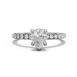 Image for Pear Diamond Tulip Ring with French Pave band in 14K White Gold