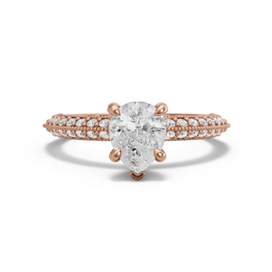 Image for Pear Diamond Tulip Ring with Knife Edge Pave band in 14K Rose Gold