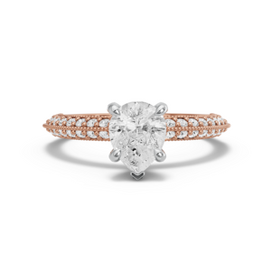 Image for Pear Diamond Tulip Ring with Knife Edge Pave band in 14K Two Tone Rose Gold