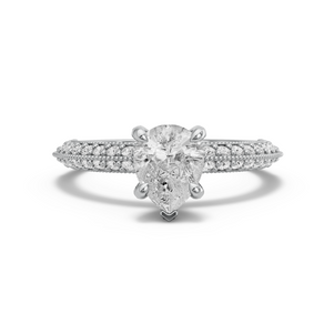 Image for Pear Diamond Tulip Ring with Knife Edge Pave band in 18K White Gold
