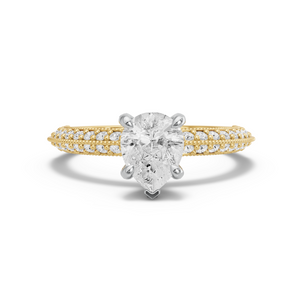 Image for Pear Diamond Tulip Ring with Knife Edge Pave band in 18K Two Tone Yellow Gold
