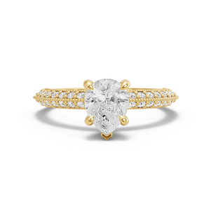 Image for Pear Diamond Tulip Ring with Knife Edge Pave band in 18K Yellow Gold