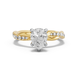 Image for Pear Diamond Tulip Ring with Rope Pave band in 14K Two Tone Yellow Gold