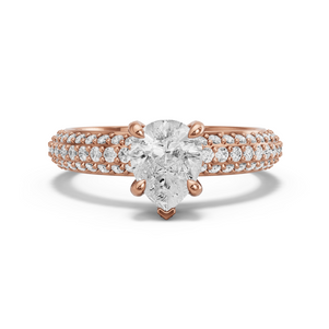 Image for Pear Diamond Tulip Ring with Triple Row Pave band in 18K Rose Gold