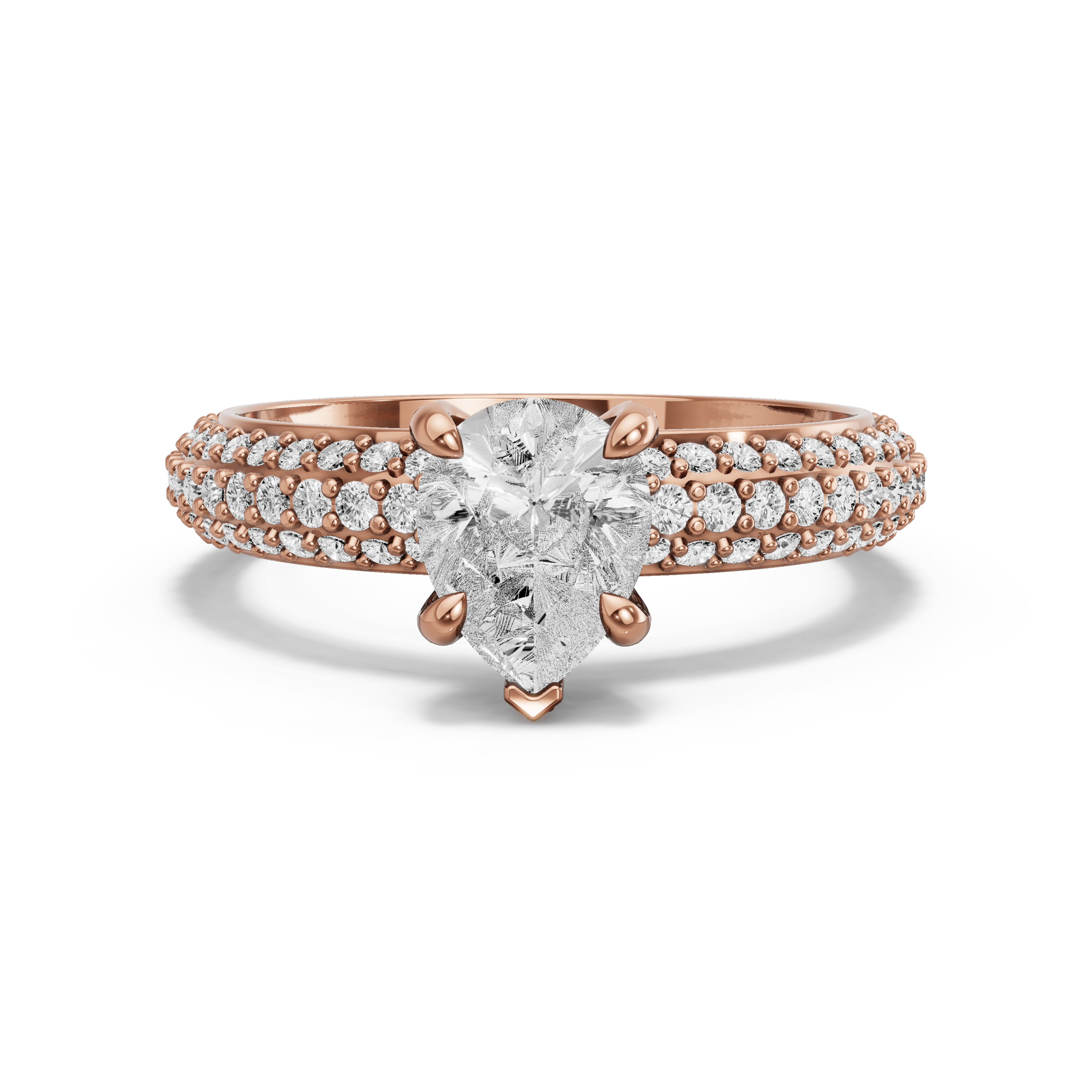 Image for Pear Diamond Tulip Ring with Triple Row Pave band