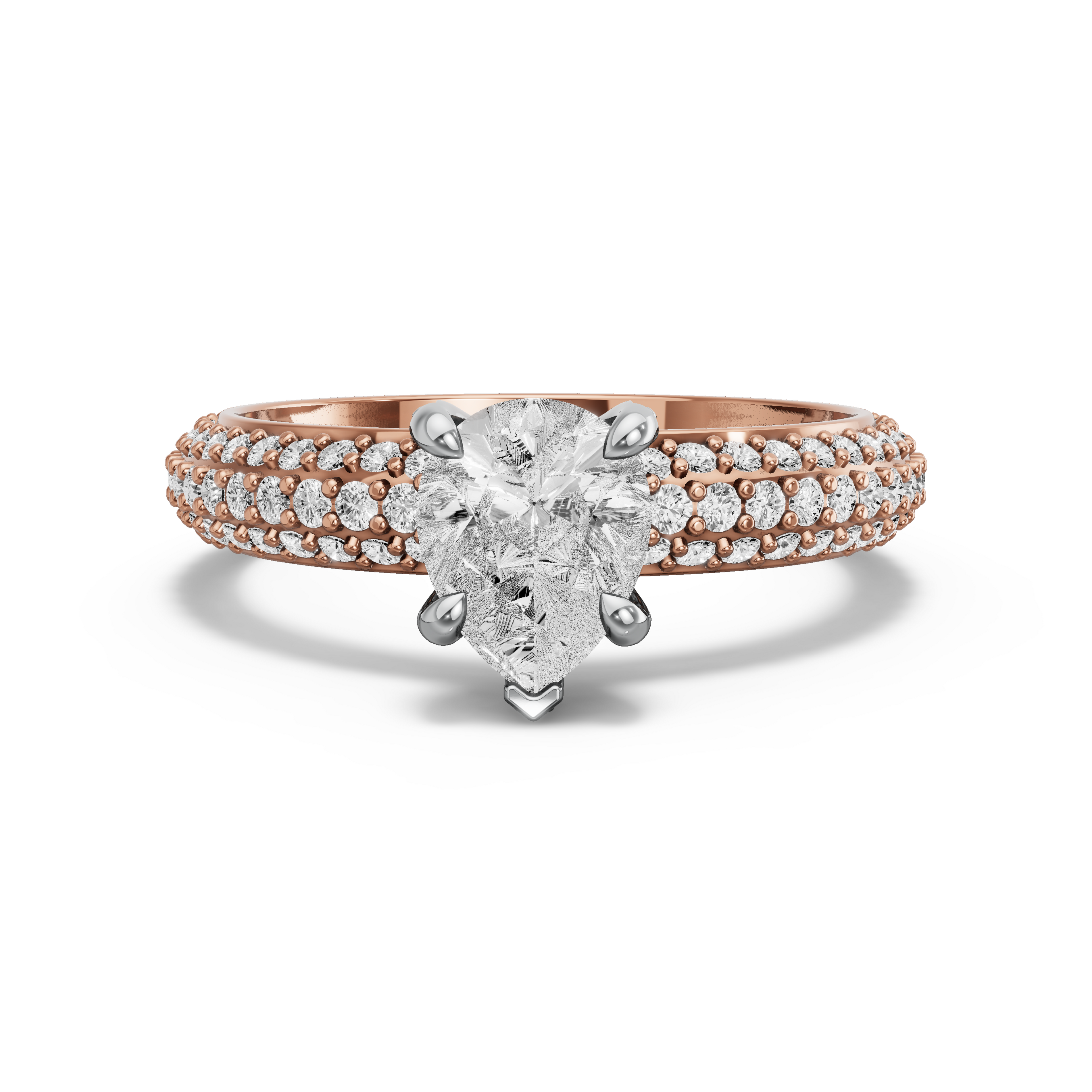 Image for Pear Diamond Tulip Ring with Triple Row Pave band