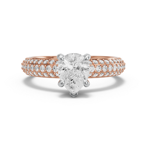 Image for Pear Diamond Tulip Ring with Triple Row Pave band in 18K Two Tone Rose Gold