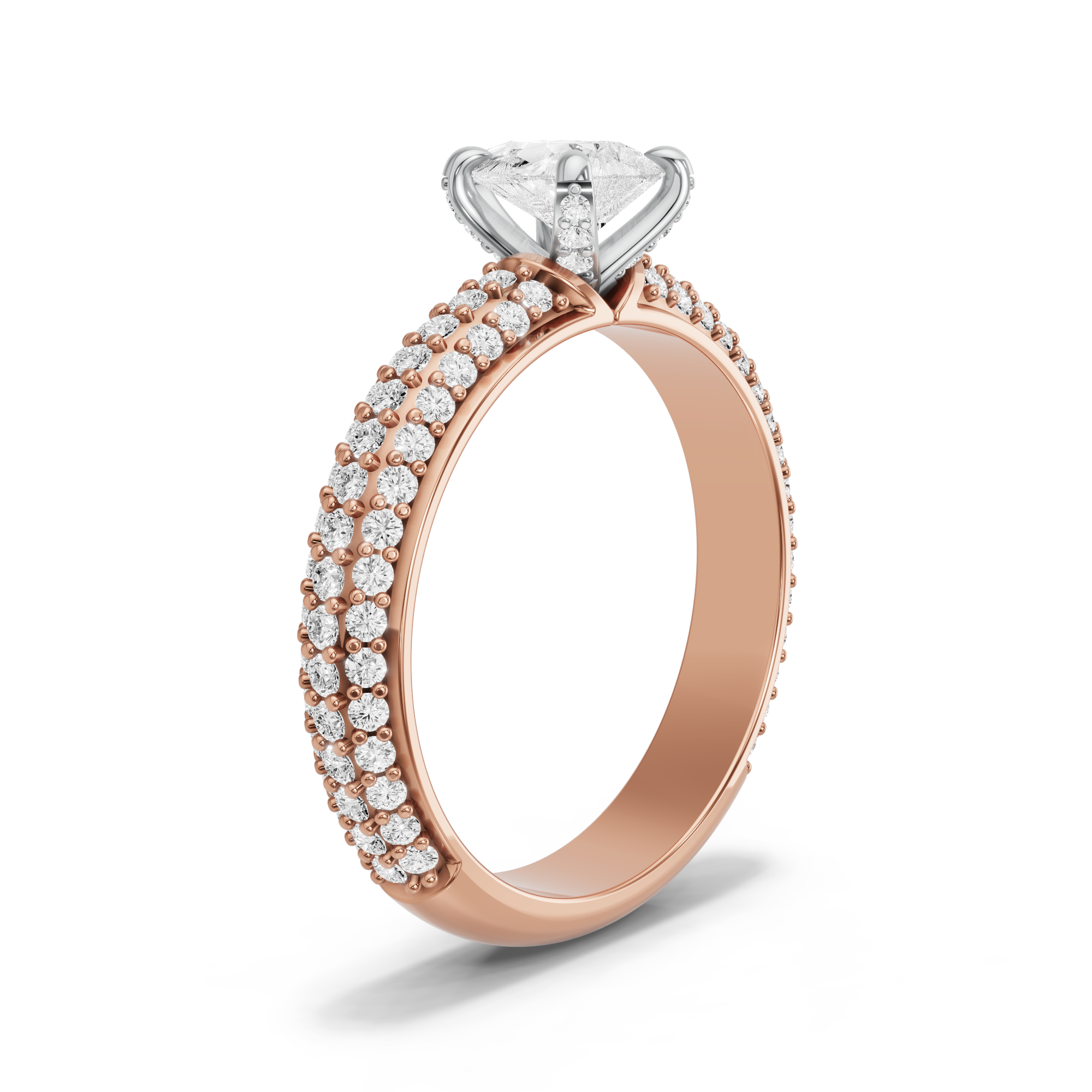 Image for Pear Diamond Tulip Ring with Triple Row Pave band