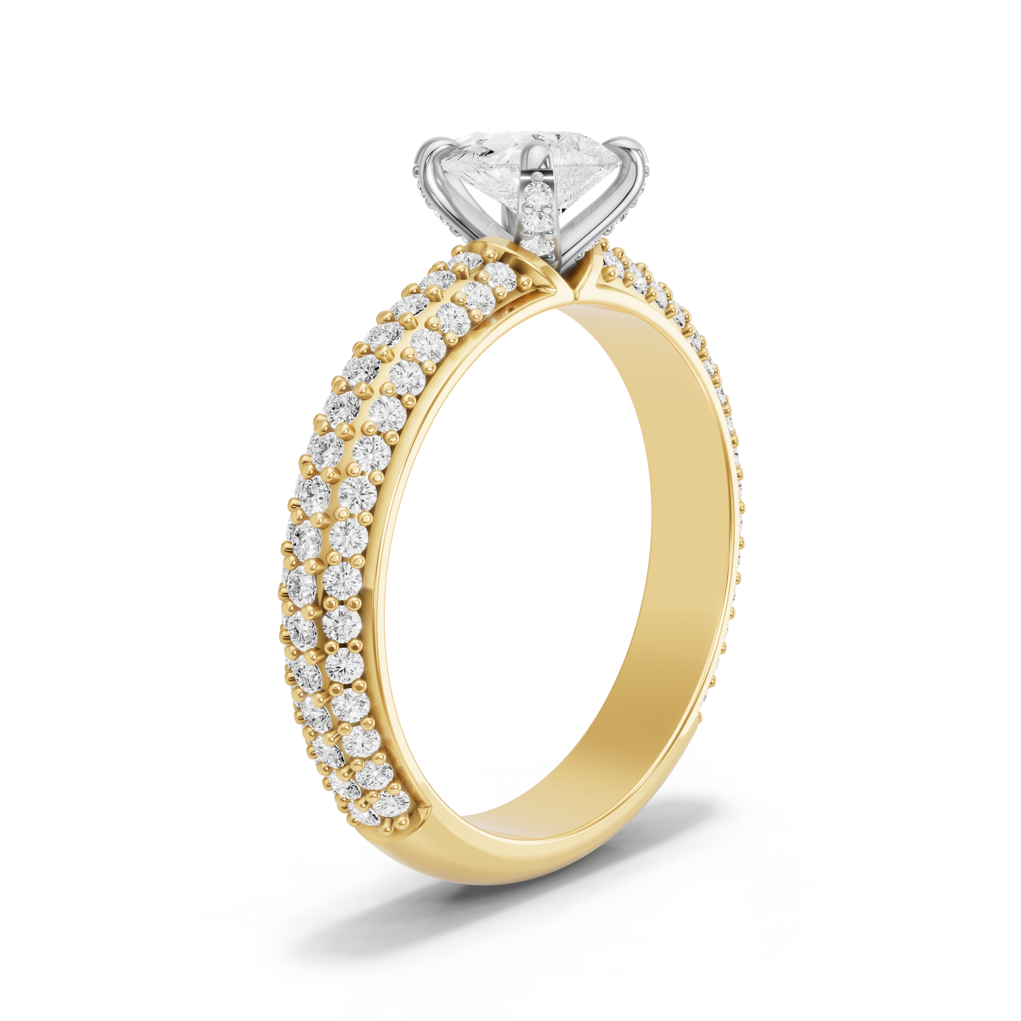 Image for Pear Diamond Tulip Ring with Triple Row Pave band
