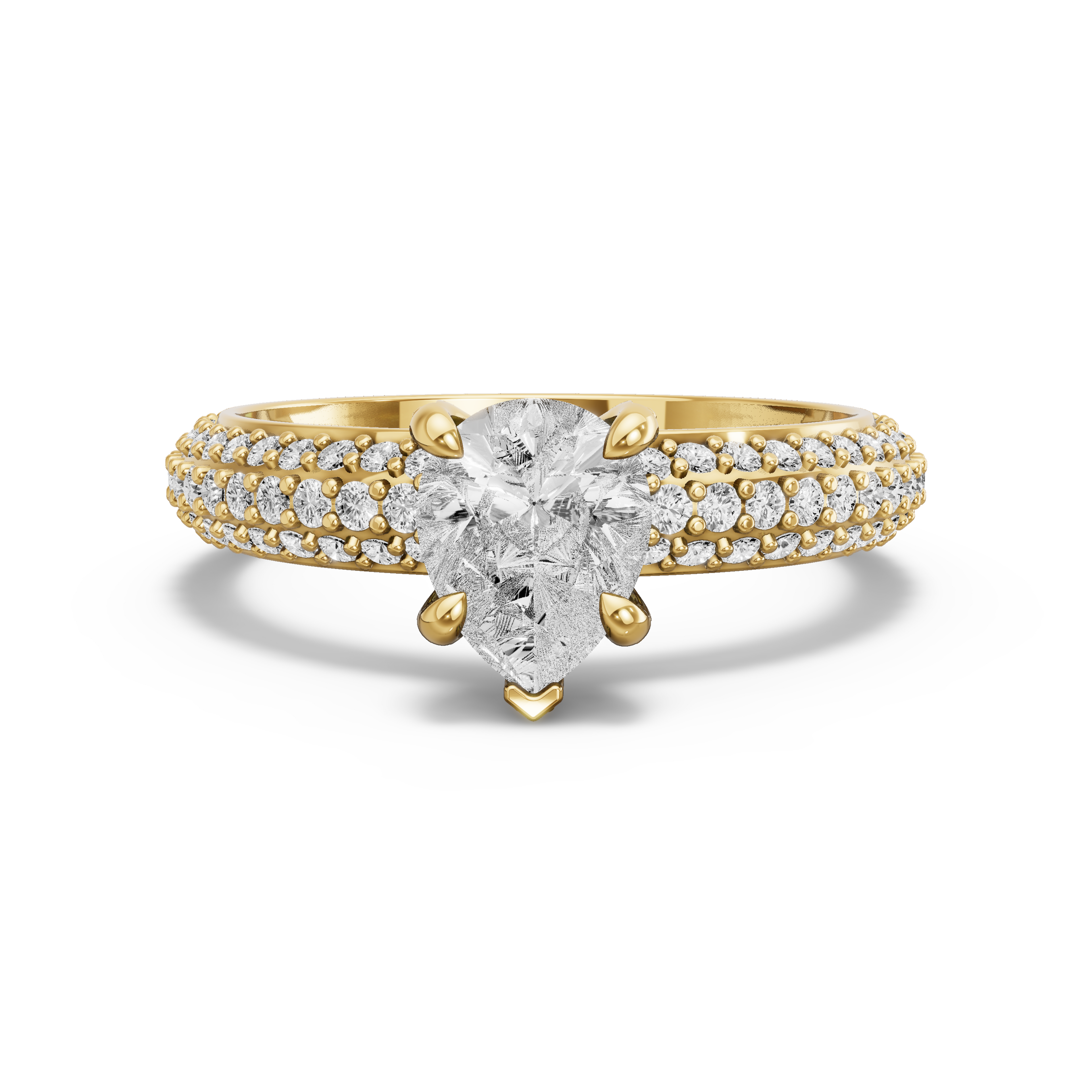 Image for Pear Diamond Tulip Ring with Triple Row Pave band