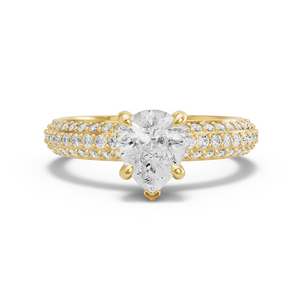 Image for Pear Diamond Tulip Ring with Triple Row Pave band in 18K Yellow Gold