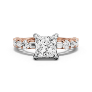 Image for Princess Diamond Tulip Ring with Alternating Baguette band