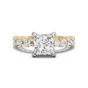 Image for Princess Diamond Tulip Ring with Alternating Baguette band