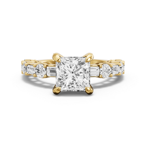 Image for Princess Diamond Tulip Ring with Alternating Baguette band in 18K White Gold