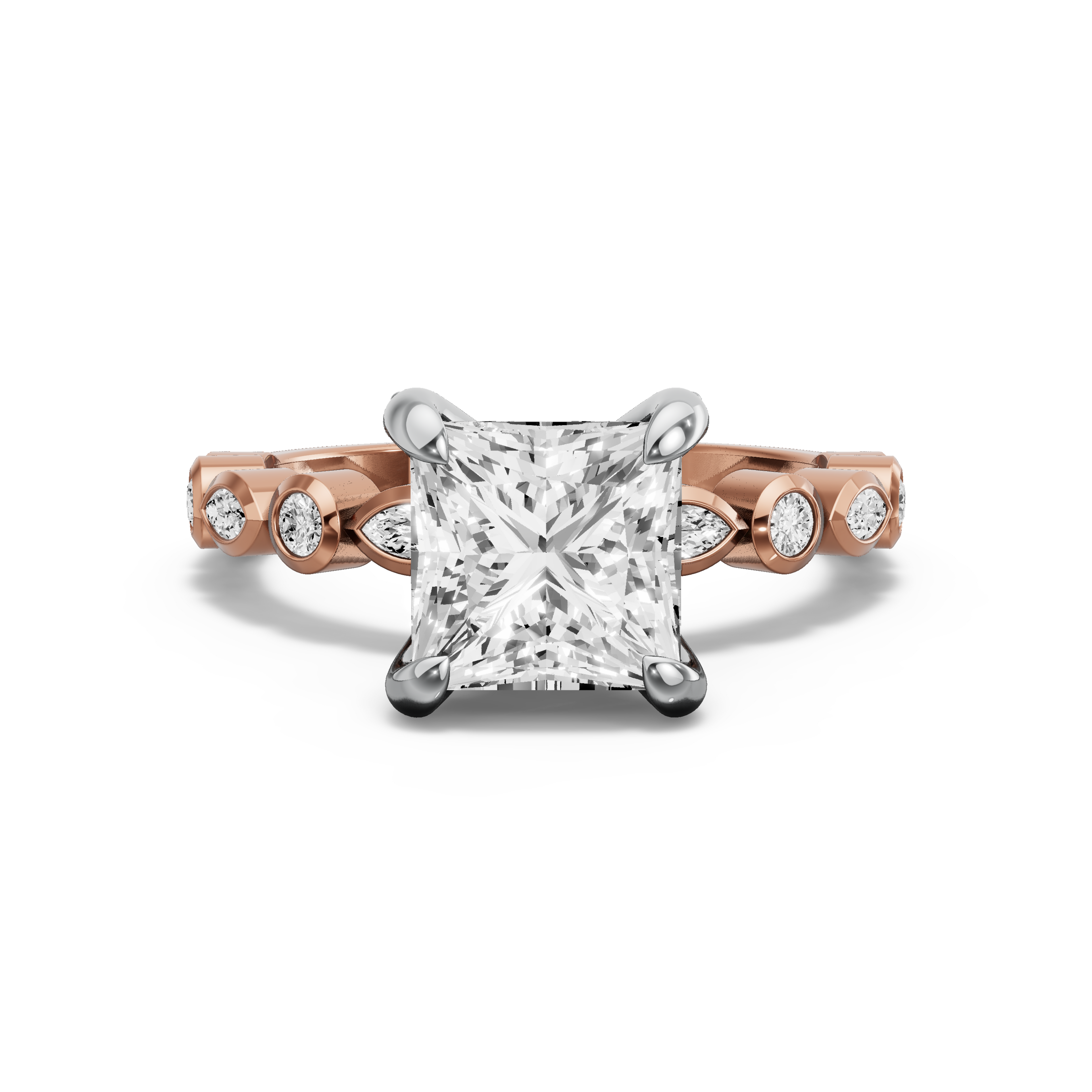 Image for Princess Diamond Tulip Ring with Alternating Marquise band in 18K Two Tone Yellow Gold