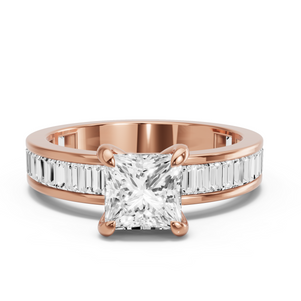 Image for Princess Diamond Tulip Ring with Baguette Channel band
