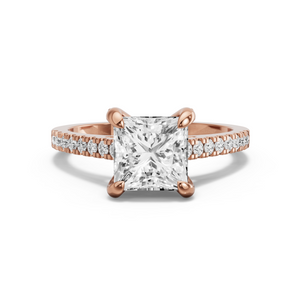 Image for Princess Diamond Tulip Ring with Cathedral Pave band in 14K Yellow Gold