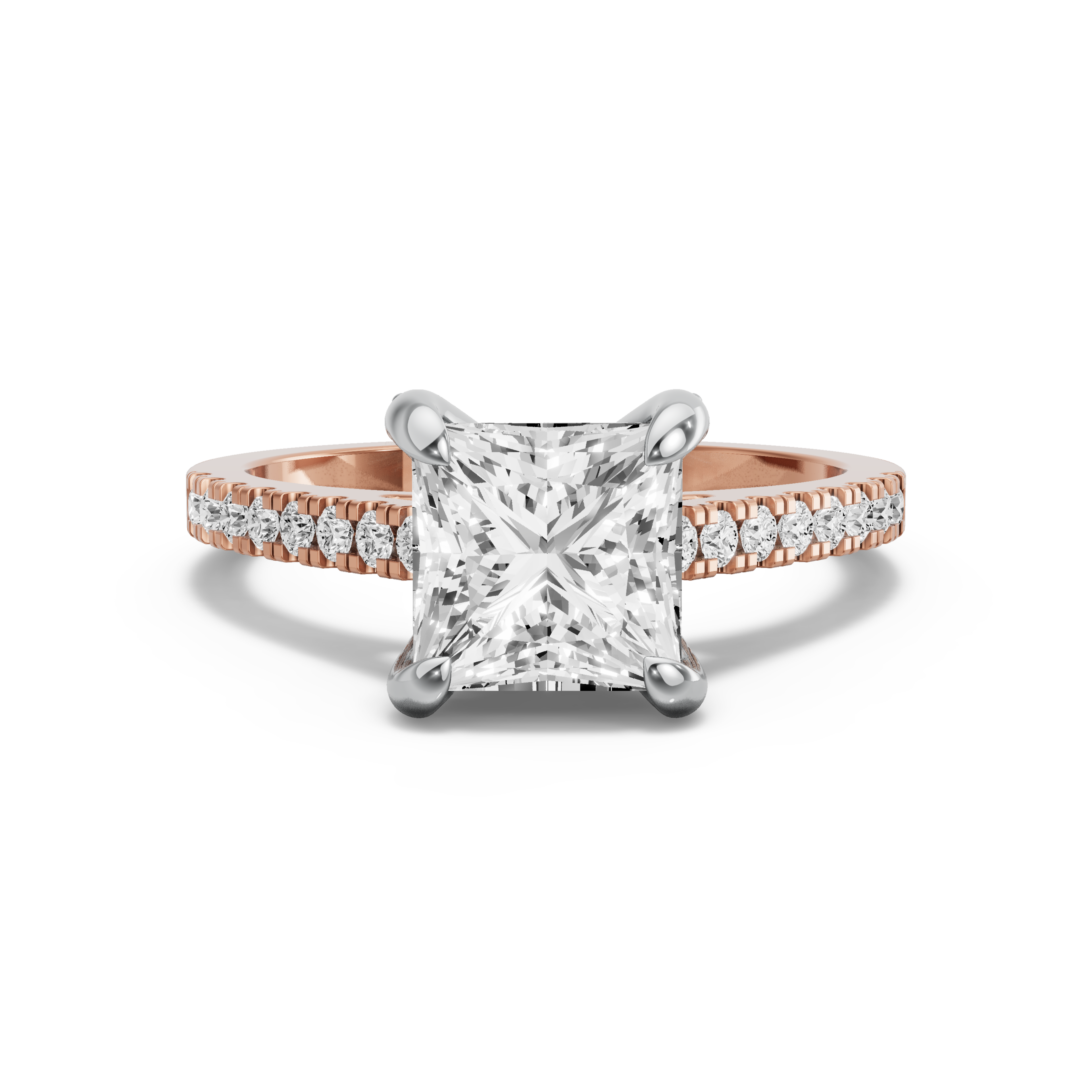 Image for Princess Diamond Tulip Ring with Cathedral Pave band in 14K Two Tone Yellow Gold