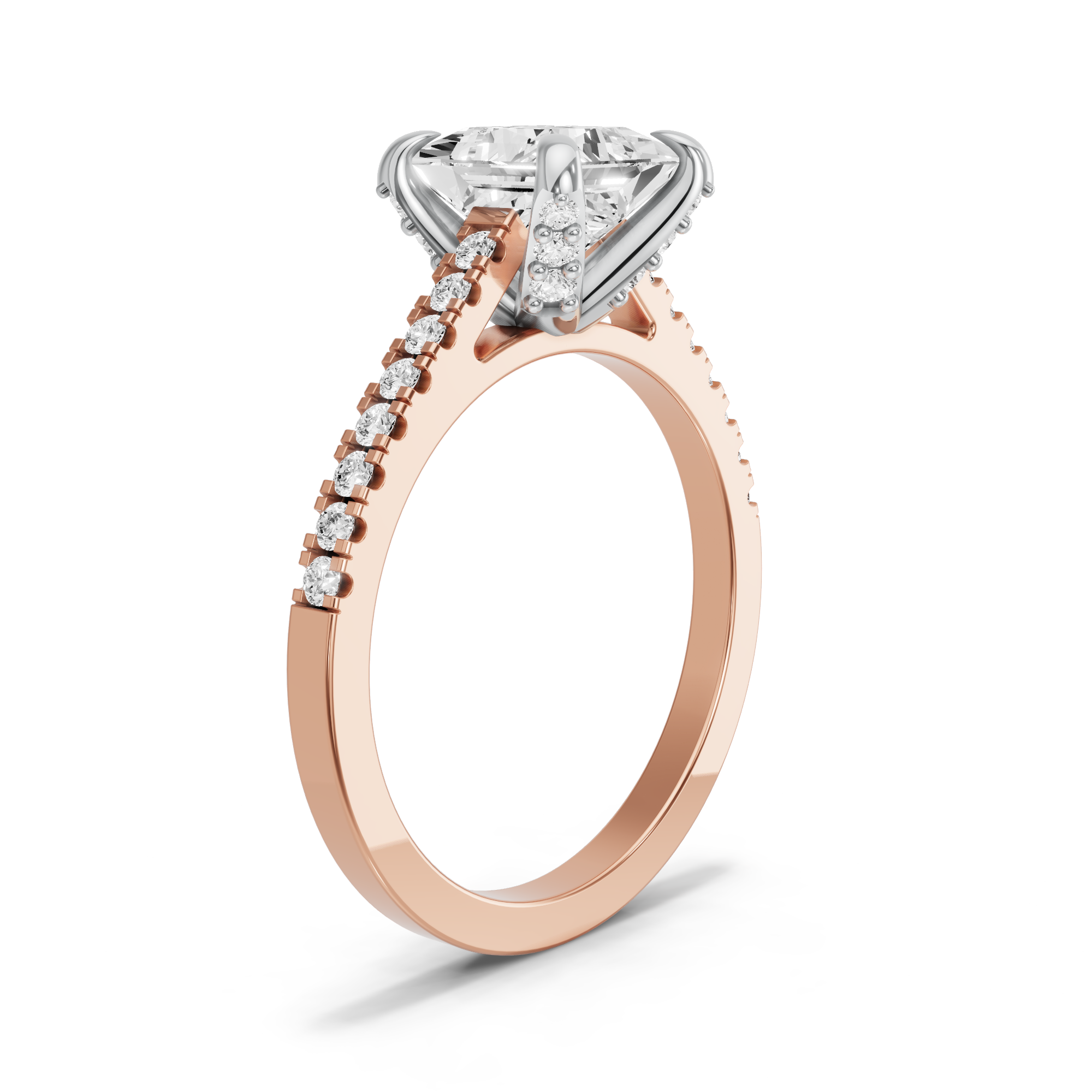 Image for Princess Diamond Tulip Ring with Cathedral Pave band in 10K Two Tone Yellow Gold