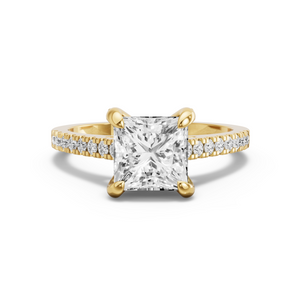 Image for Princess Diamond Tulip Ring with Cathedral Pave band in 14K Yellow Gold