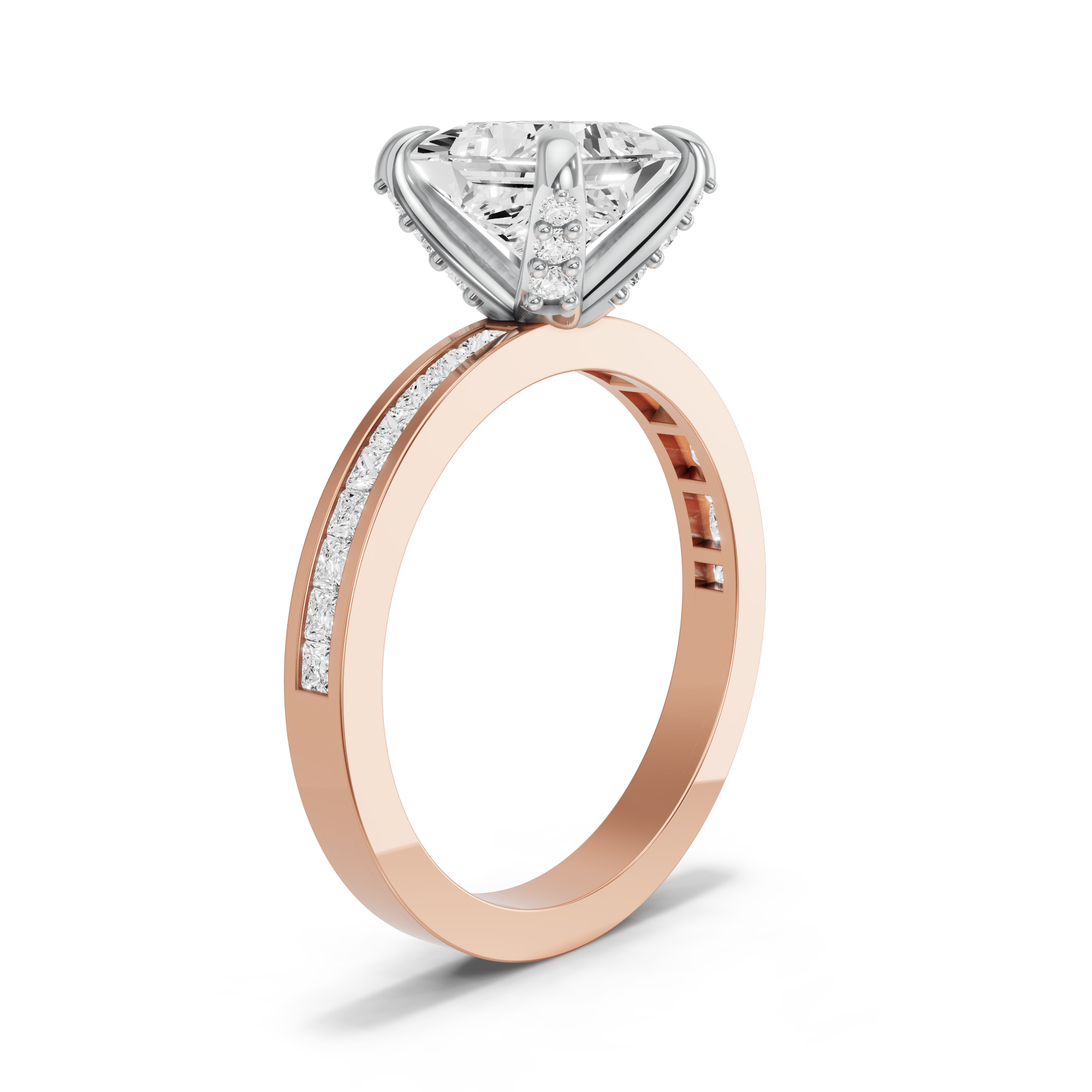 Image for Princess Diamond Tulip Ring with Channel band in 10K Two Tone Yellow Gold