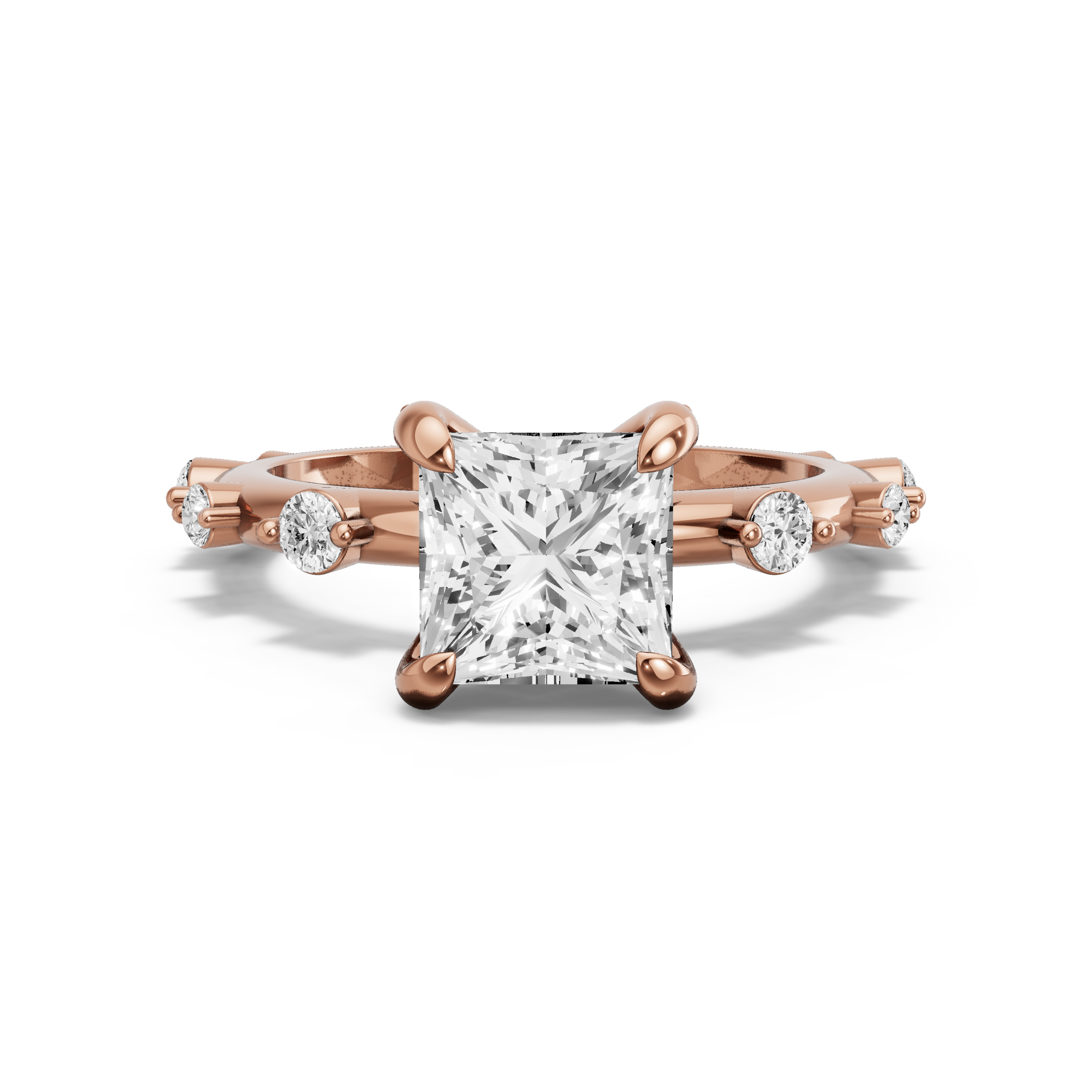 Image for Princess Diamond Tulip Ring with Floating Station band in 10K Yellow Gold