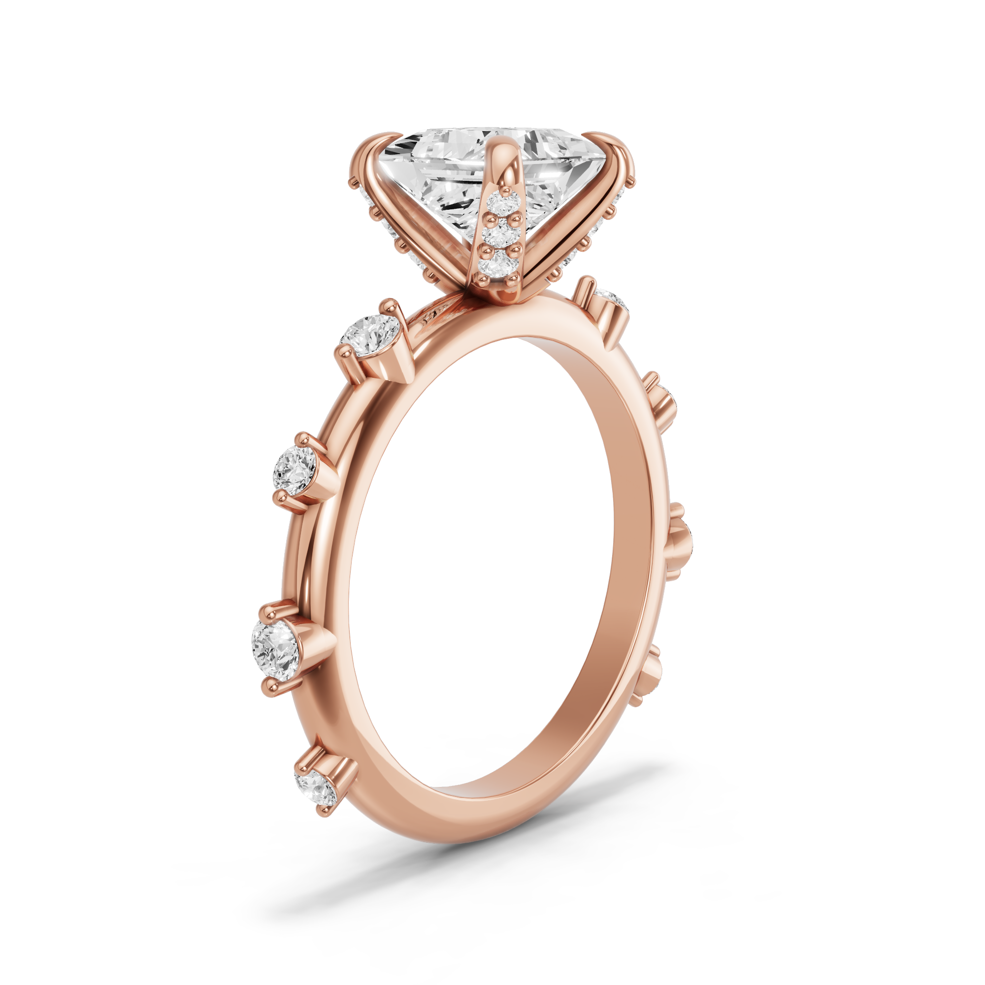 Image for Princess Diamond Tulip Ring with Floating Station band in 10K Yellow Gold