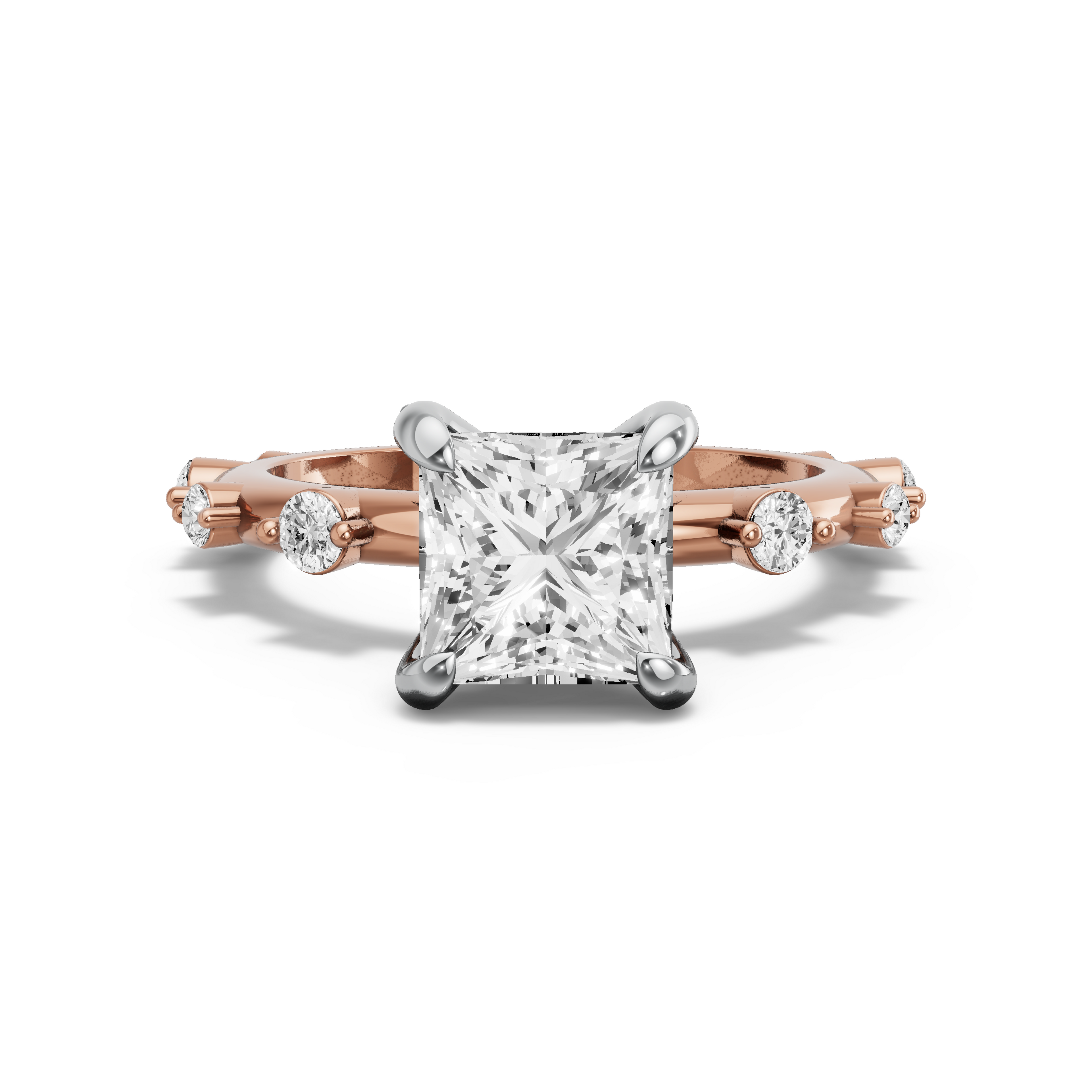 Image for Princess Diamond Tulip Ring with Floating Station band in 10K Two Tone Yellow Gold