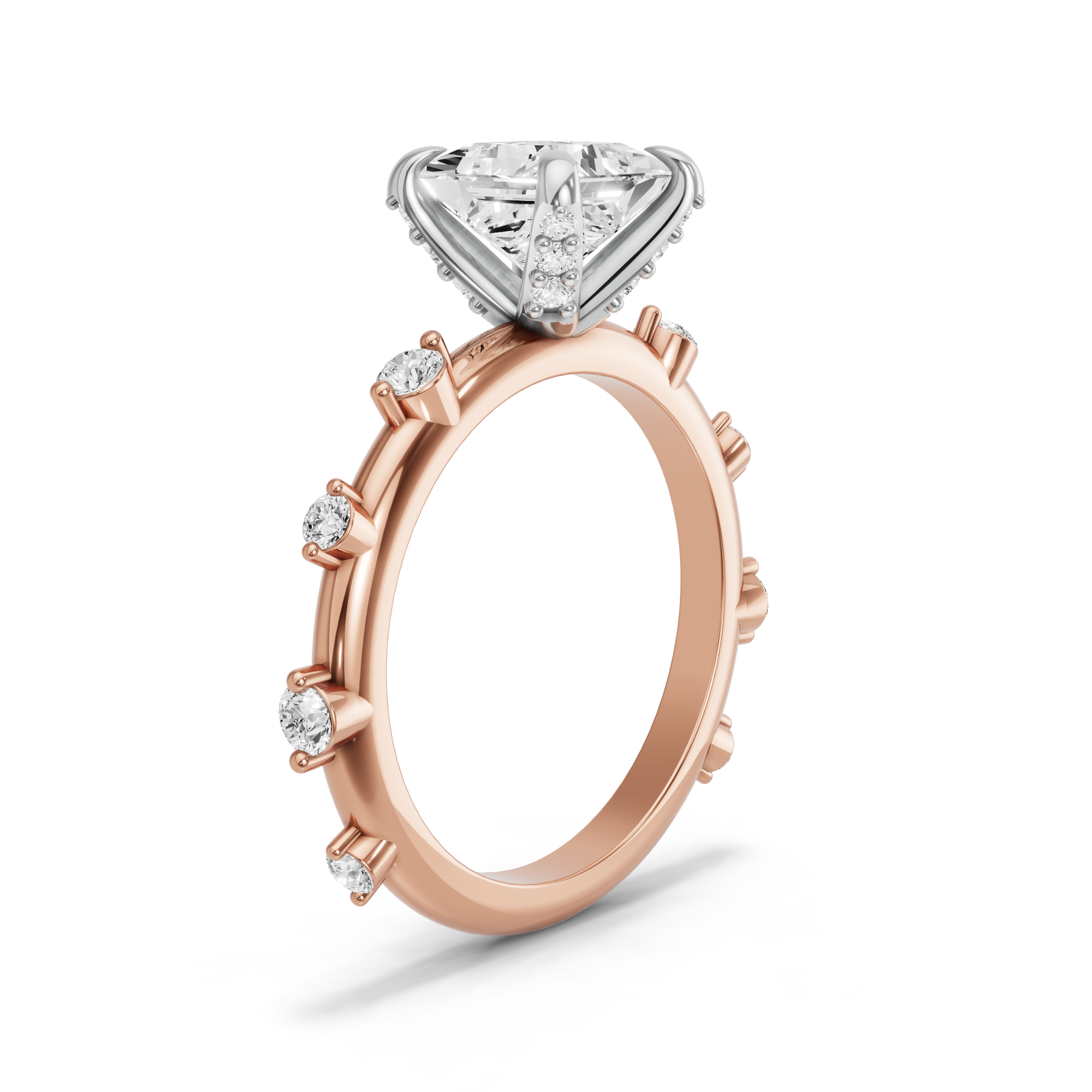 Image for Princess Diamond Tulip Ring with Floating Station band in 10K Two Tone Yellow Gold
