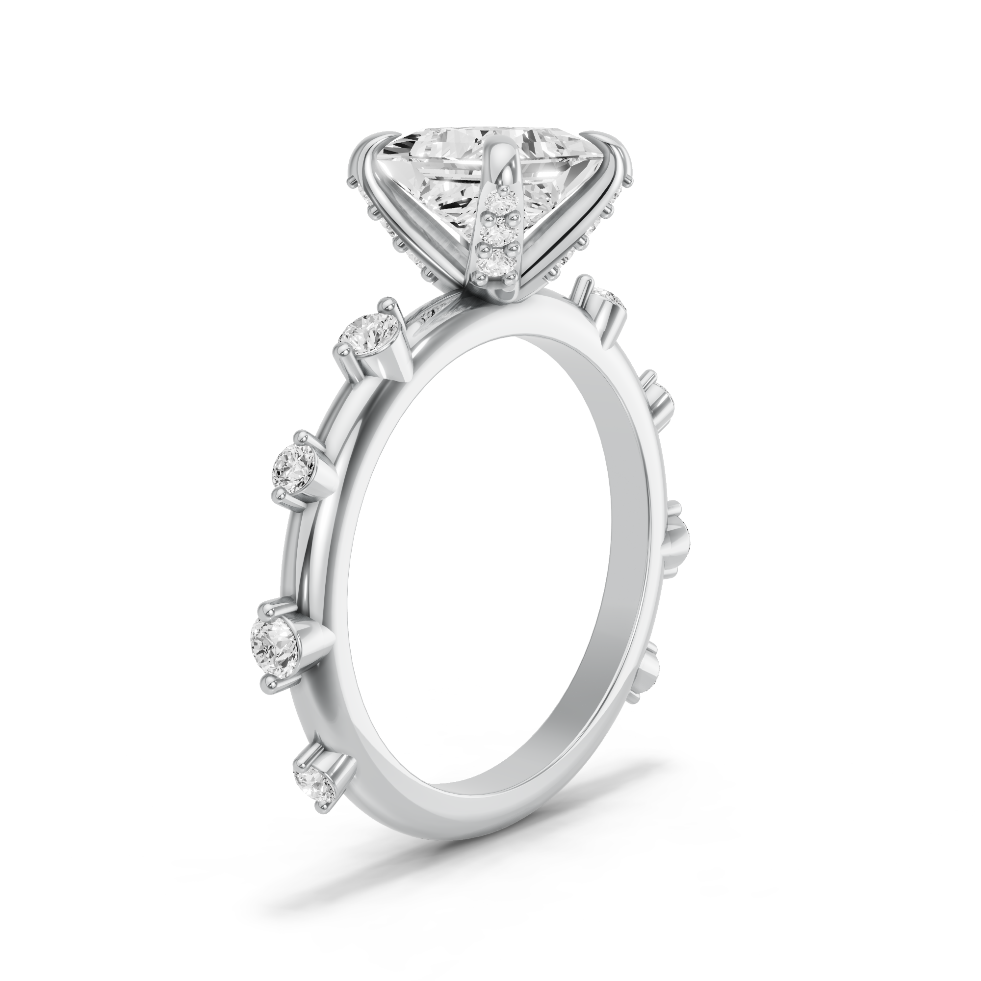 Image for Princess Diamond Tulip Ring with Floating Station band in 18K Two Tone Rose Gold