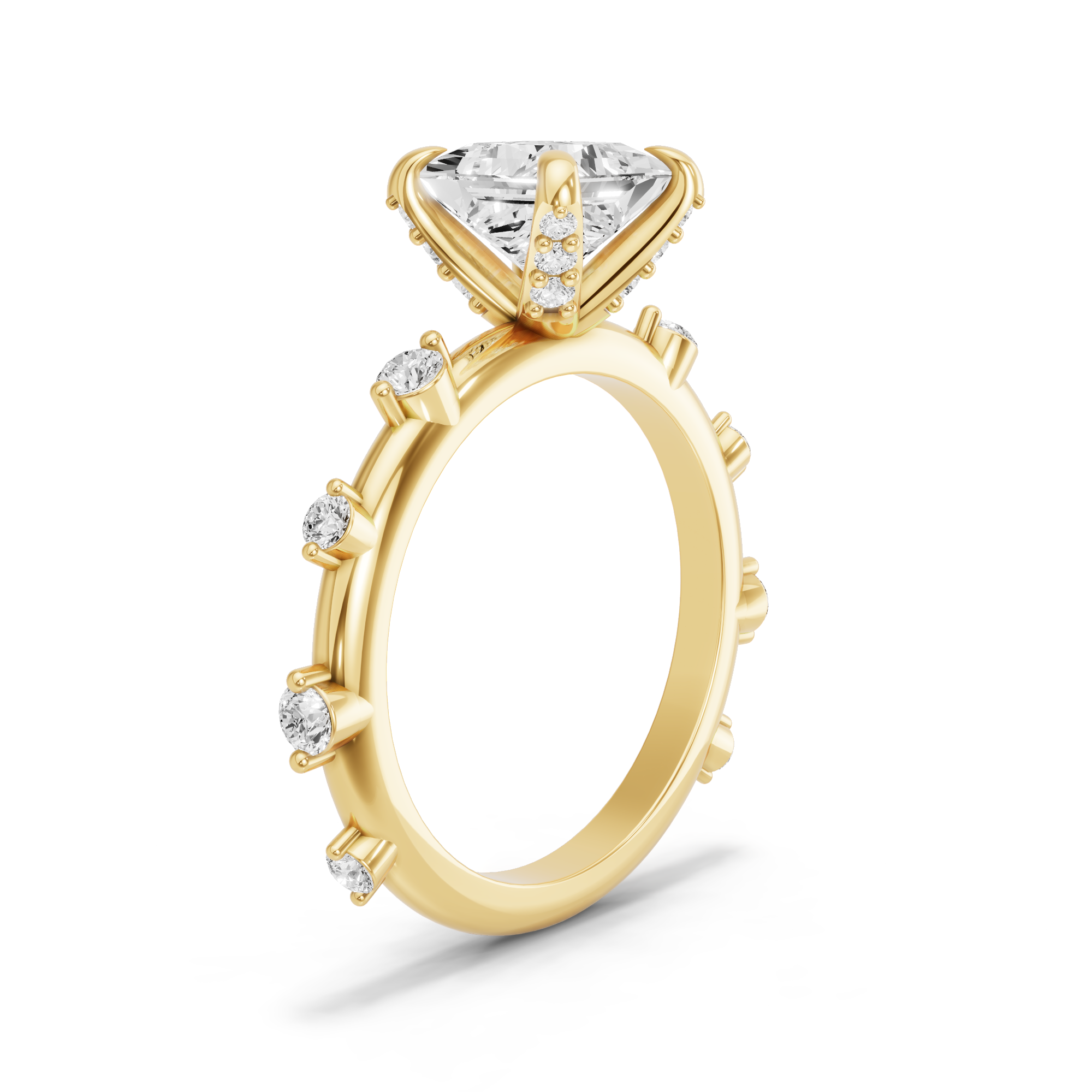 Image for Princess Diamond Tulip Ring with Floating Station band in 18K White Gold